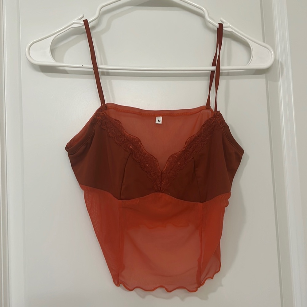 Orange mesh top